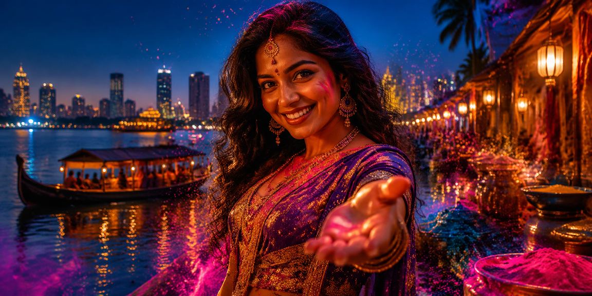 Casino app visuals with festive Holi colors in Kerala backwaters