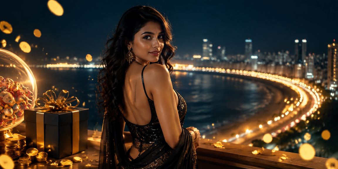Mumbai Marine Drive with evening cityscape and lottery gaming background